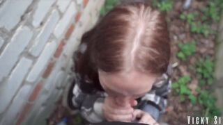 Real Fast Risky Oral job Behind the Garages. Cummed Throat Full and Made Her Gulp