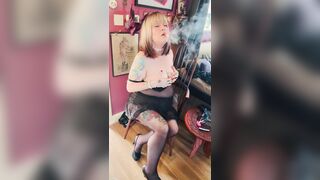 Sexy Wife Tina Snua Smokes A cigarette Topless In Nylon - Smoker Smokin' Golden-haired Hose