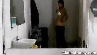 Nikki Montero transgender pornstar ladies room pissing on the throne-room and being inexperienced