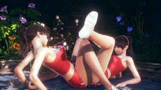 Cute Oriental Cheerleaders Tribbing With Dressed
