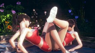 Cute Oriental Cheerleaders Tribbing With Dressed