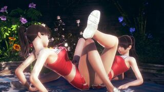 Cute Oriental Cheerleaders Tribbing With Dressed