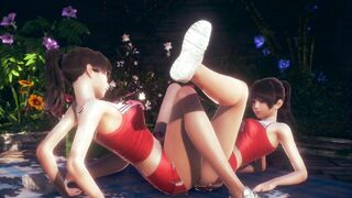 Cute Oriental Cheerleaders Tribbing With Dressed