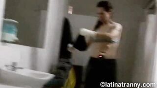 Nikki Montero transgender pornstar ladies room pissing on the throne-room and being inexperienced