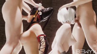 Nyotengu and Yorha 2B Deepthroath Oral sex