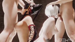 Nyotengu and Yorha 2B Deepthroath Oral sex