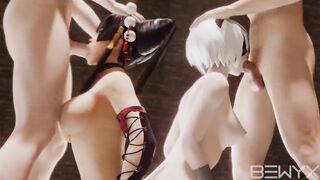 Nyotengu and Yorha 2B Deepthroath Oral sex