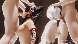 Nyotengu and Yorha 2B Deepthroath Oral sex