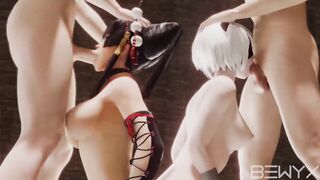 Nyotengu and Yorha 2B Deepthroath Oral sex