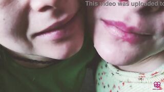 two angels close up spunk fountain in throat cum kiss and drink