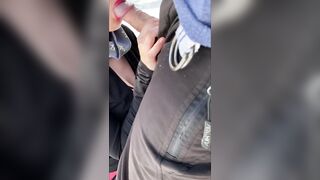 Caught giving blow job on nature with cum on melons