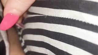 big beautiful woman masturbating with Remote over her shorts