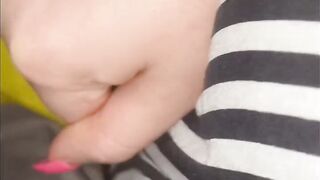 big beautiful woman masturbating with Remote over her shorts