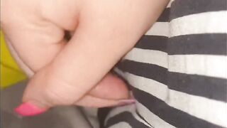 big beautiful woman masturbating with Remote over her shorts