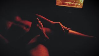 SEXY oiled dude masturbate next to the fireplace OIL body CUM