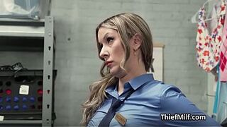 Female officer milks colleagues hard penis