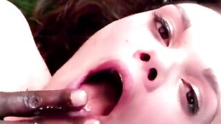 Lusty brunette hair gets the one and the other fuckholes filled with ebony and white wang
