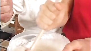 Hawt doxy gets overspread in dough and screwed in the butt whilst cooking