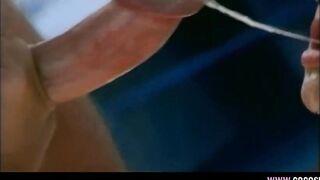 Brunette hair on boat gives double tugjob and blow job to 2 studs