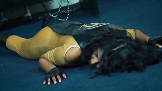 Hot superheroine fighting