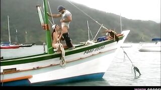 Brunette hair on Boat Gets Banged Hard Outdoor on Deck