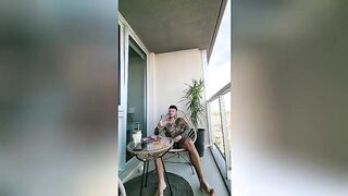 Afternoon relaxing on the balcony: Snack, dancing, unfathomable blow job and sex on the railing