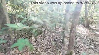 Thai gal brags about needing to pee in the woods, but then gets lewd and masturbates. (Thai audio)