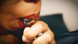 Excited black with glasses has a wicked throat just for u