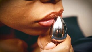 Excited black with glasses has a wicked throat just for u