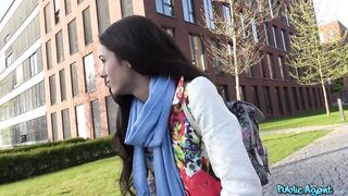 Public Agent - striking Brunette hair with bushy vagina Rides me like eager and drinks my milk