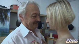 Grandpapa screws teen’s blond vagina and cums in her throat