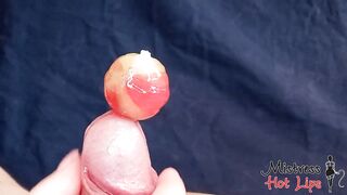 Amateur femdom blow job and sounding with lollypop, multiple ruined climax, cum play