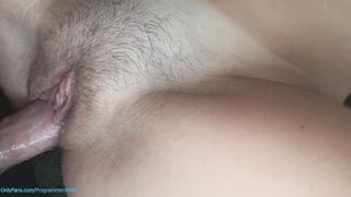 TEEN VAGINA CLOSE-UP, white twat juice appears on knob