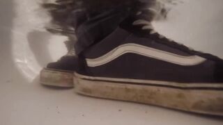 Pissing my Jeans and Vans Sneakers then taking a Warm Washroom Fully Dressed