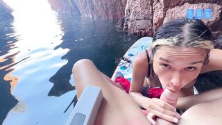 Sex and fellatio with a stranger on a SUP in a sea in cave. This chab came in my throat and I drank