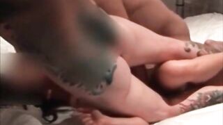 Cuckold spouse taping his wife screwing two of his allies