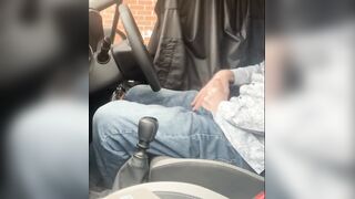 Public car stroke, dogging, exhibition, almost CAUGHT, large ramrod masturbated outside outdoors, cumming