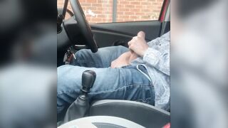 Public car stroke, dogging, exhibition, almost CAUGHT, large ramrod masturbated outside outdoors, cumming