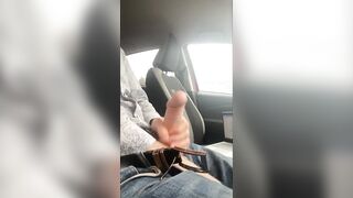 Public car stroke, dogging, exhibition, almost CAUGHT, large ramrod masturbated outside outdoors, cumming