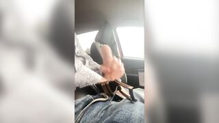 Public car stroke, dogging, exhibition, almost CAUGHT, large ramrod masturbated outside outdoors, cumming