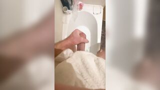 Slutty large shlong stud stroking in the baths, cumming in bathwater over feet, masturbating uncut large shlong