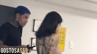 A get-jointly between allies ends in sexy sex between a tattooed chap and a hawt, excited ebony woman.