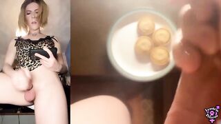 Large Dong Transgirl Edge And Cum on Cookie Then Eats It - Jessica Bloom
