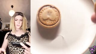 Large Dong Transgirl Edge And Cum on Cookie Then Eats It - Jessica Bloom