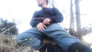 OUTDOORS: Large Wang Country Hunk Fishing and Blowing a Large Load One The River Bank