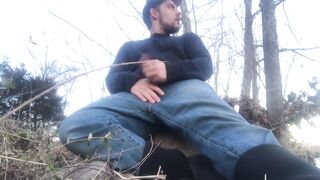 OUTDOORS: Large Wang Country Hunk Fishing and Blowing a Large Load One The River Bank