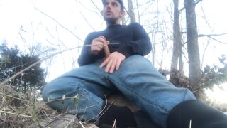 OUTDOORS: Large Wang Country Hunk Fishing and Blowing a Large Load One The River Bank