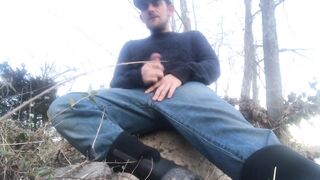 OUTDOORS: Large Wang Country Hunk Fishing and Blowing a Large Load One The River Bank