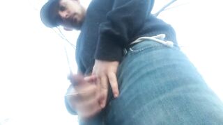 OUTDOORS: Large Wang Country Hunk Fishing and Blowing a Large Load One The River Bank