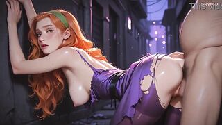 Daphne from Scooby-Doo serves bulky step dad [AI-generated] Animated Cosplay